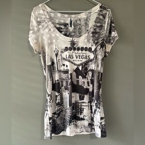 Las Vegas Graphic Black and White J Star Women's Top short sleeve bejewelled top